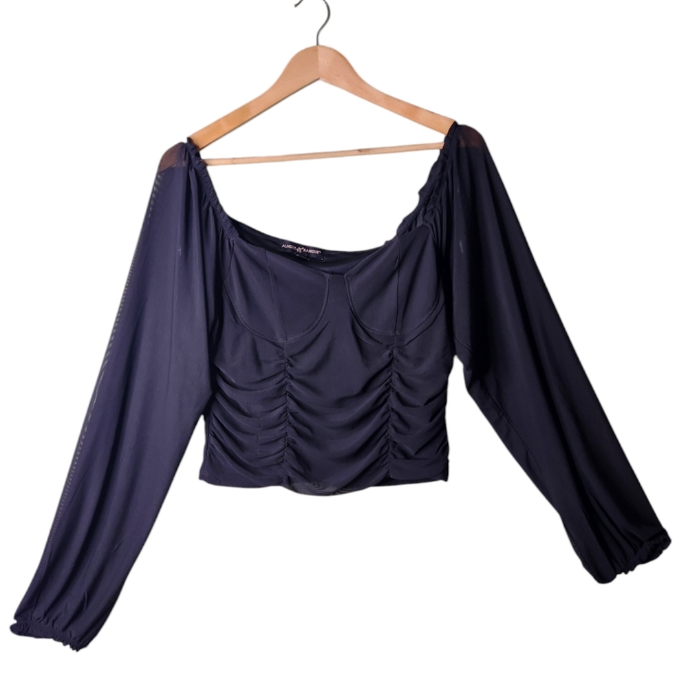 NWT Almost Famous Black Sheer Babydoll Ruched Top XL Goth Punk Alt